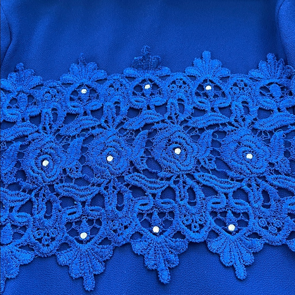 After Dark Vintage Long Sleeve Maxi Cape Dress, Royal Blue with Lace Detail 18WP - Picture 11 of 16